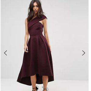 ASOS One Shoulder Foam Scuba Dip Back Midi Skater Dress